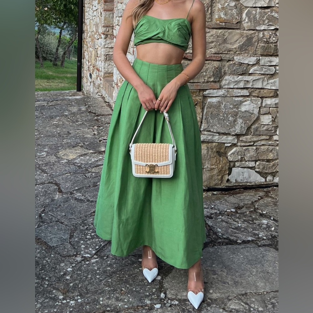 Aje Green Two-Piece Crop Top & Maxi Skirt Set